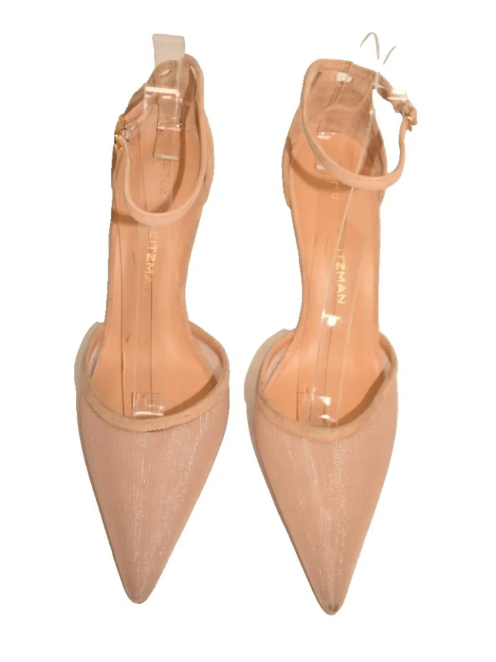 $550 STUART WEITZMAN POWER STRAPS 85 SUEDE MESH HEELED PUMP NUDE 8 B (PD1)